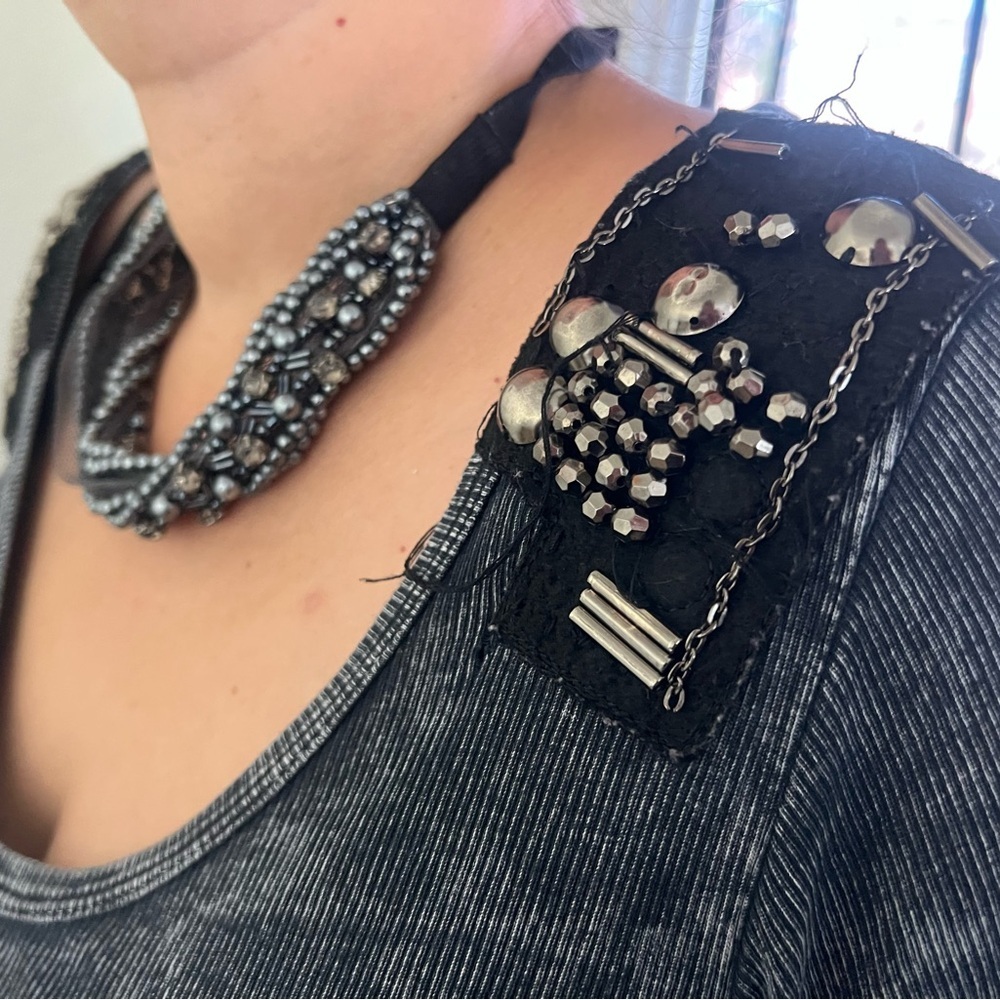 Y2K Wash Out Black Beaded Shoulder and Necklace Set‎ Size M/L